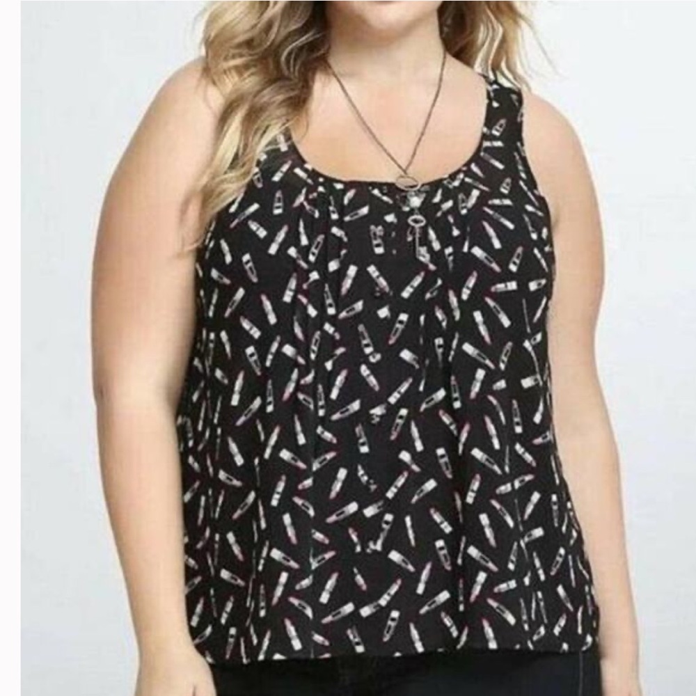 Torrid Women's Black Lipstick Patterned Tank Top